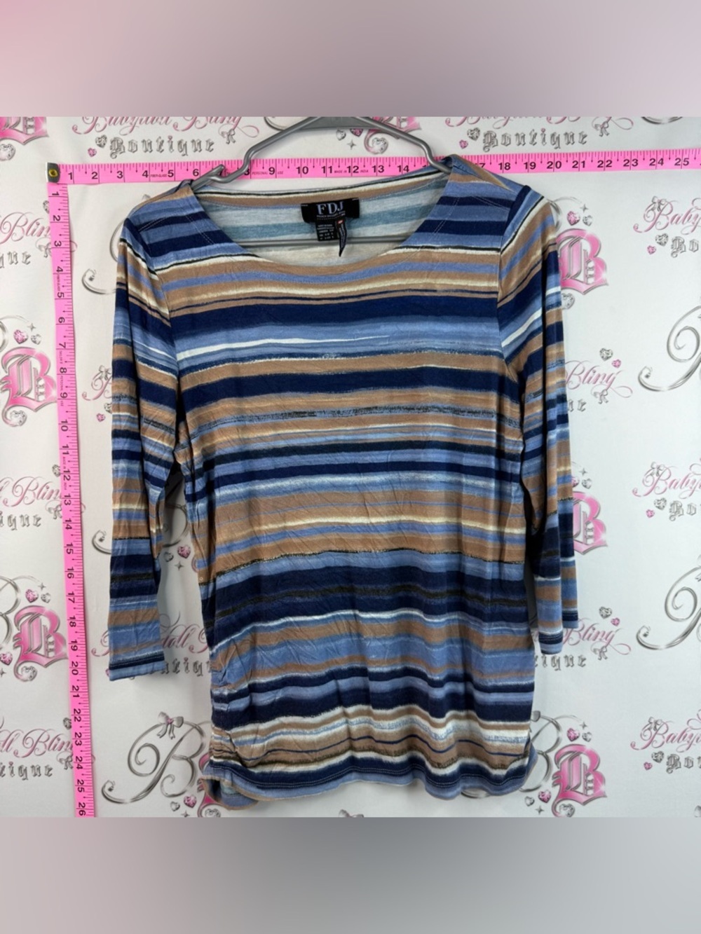 F.D.J. Striped Scoop Neck Long Sleeve Top in Blue and Tan